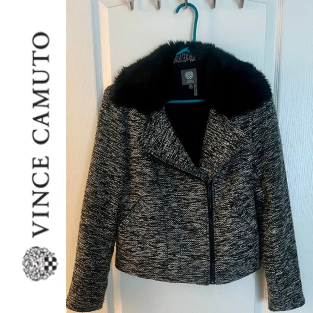 Vince Camuto Tweed Style Jacket Faux Fur Collar - Women's Sz Small